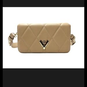 Valentino Orlandi Quilted Beige Crossbody Bag with Gold Accent